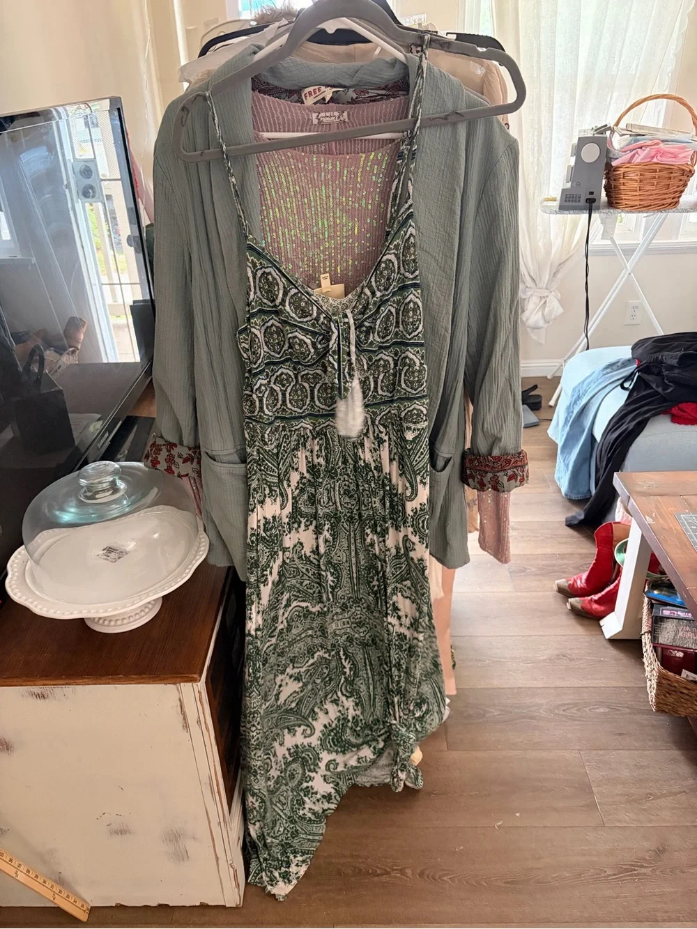 Anthropologie Green and White Printed Maxi Dress - Picture 4 of 6